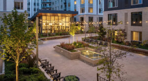 commercial granite fabrication Broadstone-Vega-redmond-patio-dusk